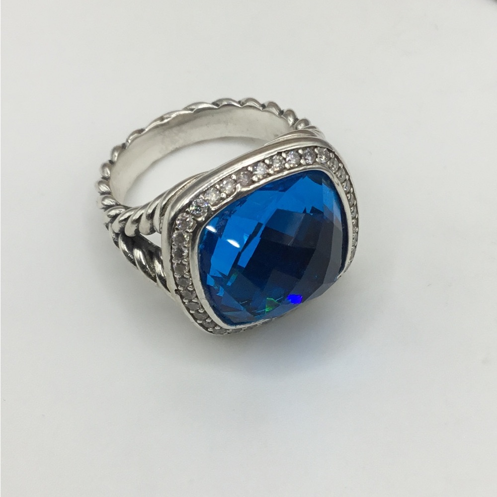 David Yurman Silver Blue Topaz Albion Ring New! Sz 7.5 - Picture 2 of 6